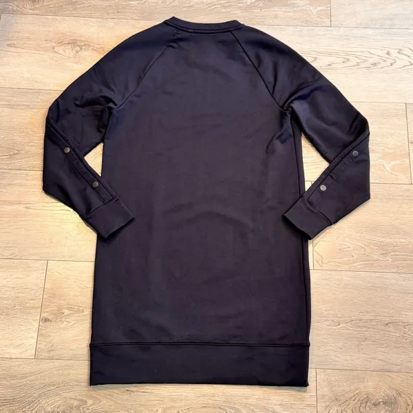 ATHLETA Black Snappy Sweatshirt Dress Casual Athleisure XSmall‎ XS Scuba Fleece - Image 2