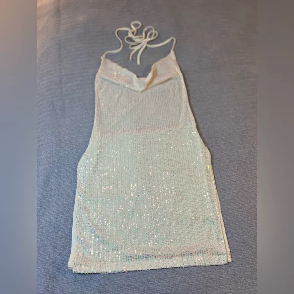 Elegant‎ Cream Halter Dress Sise Large - Image 8