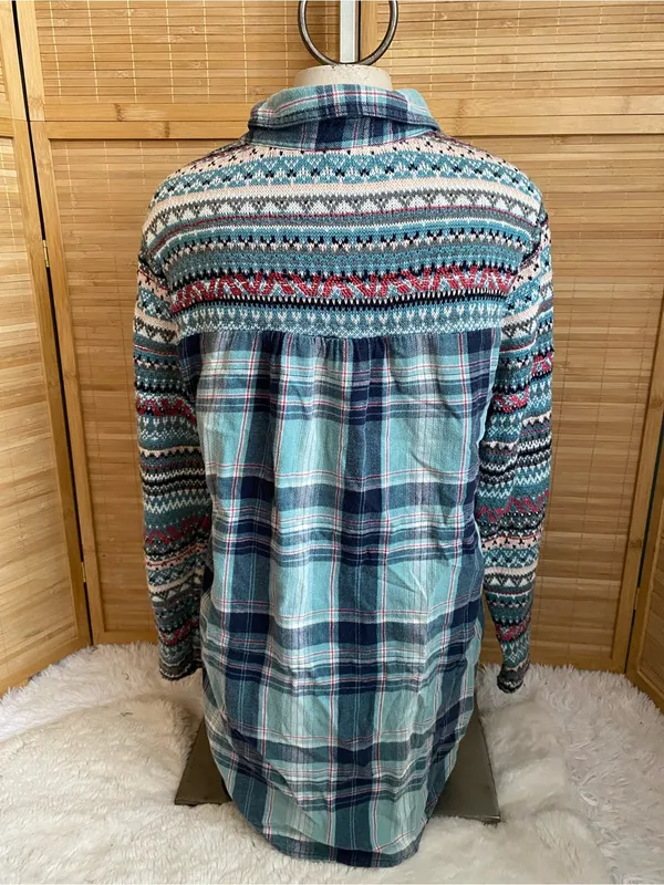 Tokyo Darling Top Woman’s Multicolor Western Tartan Flannel Boho Button Up small - Image 3
