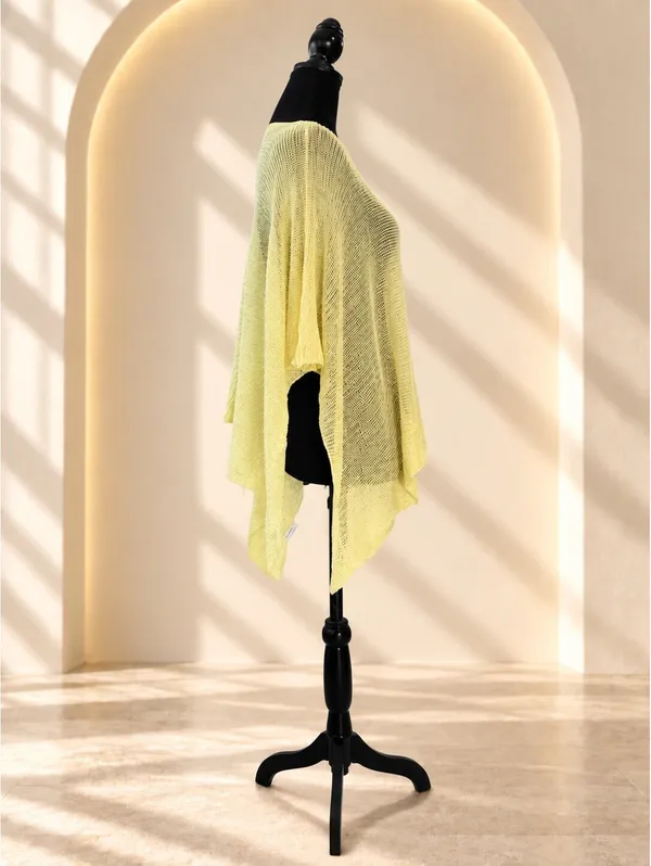 Lightweight Yellow Sheer Poncho Top Boho One Size Size undefined - Image 3