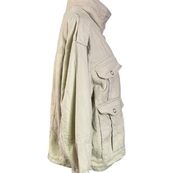 Free People Bohemian Kali Washed Utility Military Canvas Jacket Neutral Medium - Image 12