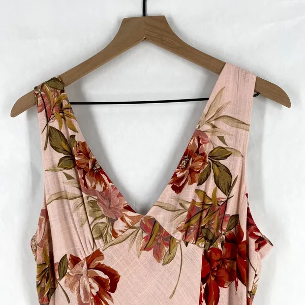 Paper Heart Maxi Dress Womens XL Multicolor Rose Floral Linen Blend V Neck - Image 4