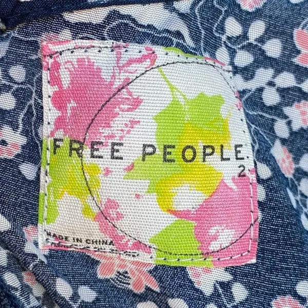 Free People RUMA Blue‎ Floral Tiered Mini Dress Women's Size 2 Viscose Short - Image 2