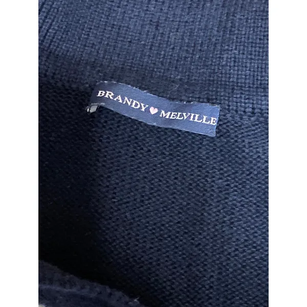 Brandy Melville Blue Cream Stripe Collared Long Sleeve Henley Sweater Top Size M - Image 3