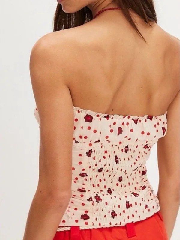Free People Cream Scottie Printed Tube Sleeveless Top Stretchy Sz L BarbieCore - Image 2