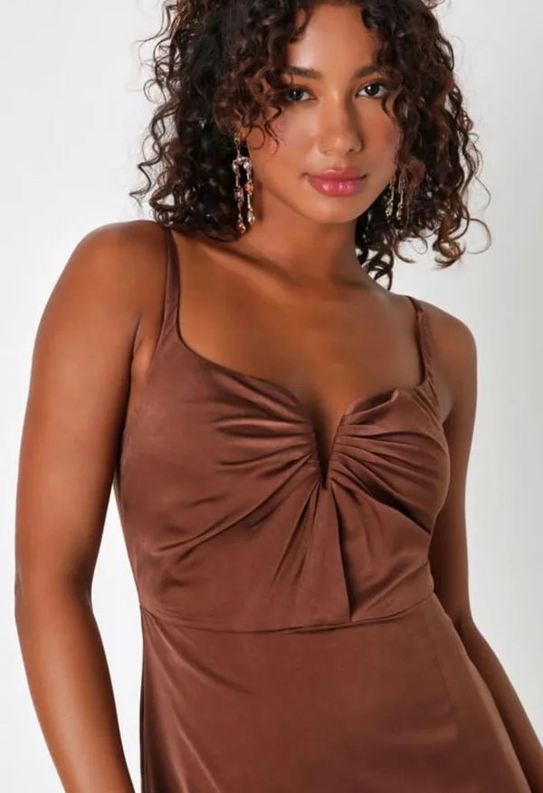 Lulus Brown Satin Maxi Dress - Image 3