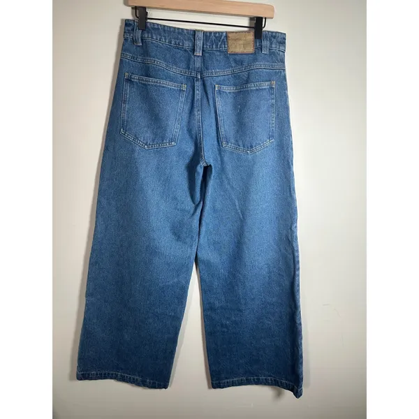 Mountex Wide Leg Double Knee Denim Utility Pants Medium Wash Blue Size 30 - Image 4