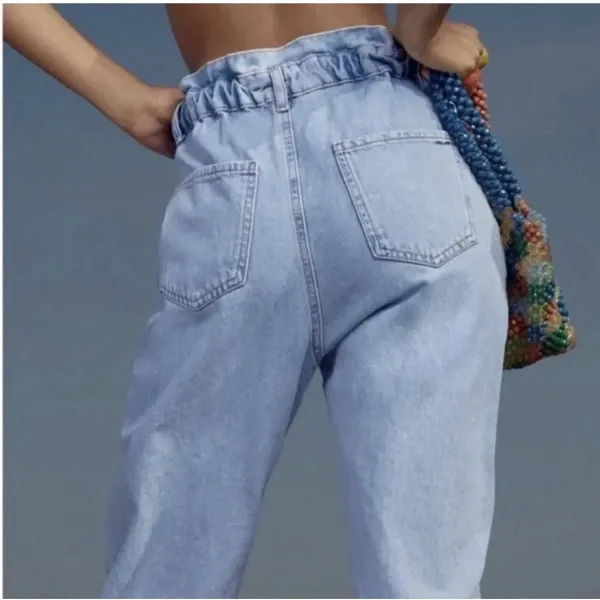ZARA Women's Size 10 Ultra‎ High Waisted Paper Bag 90's Y2K Barrel Denim Jeans - Image 4