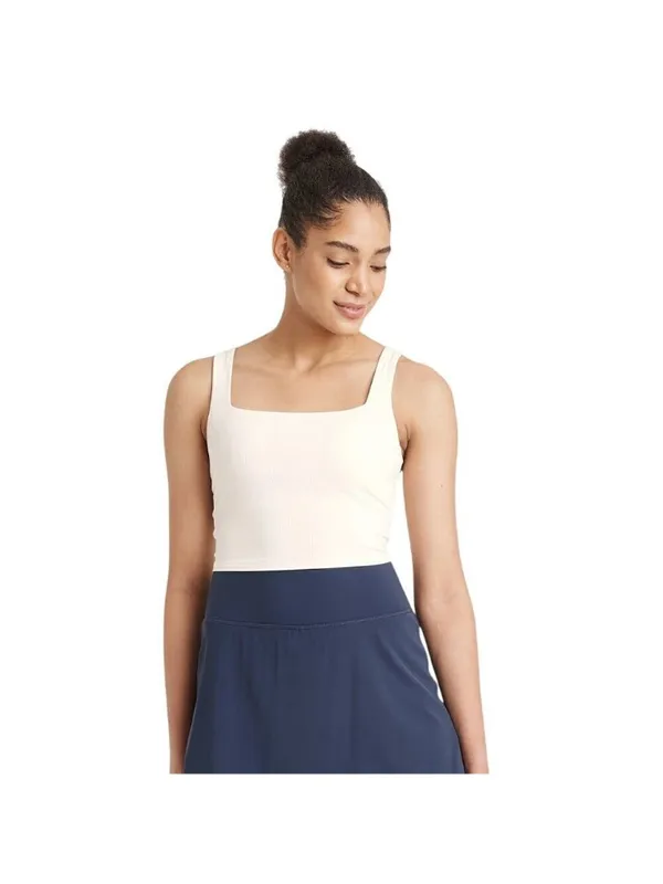 All In Motion Light Support Rib Squareneck Cropped Sports Bra Cream Off White S - Image 6