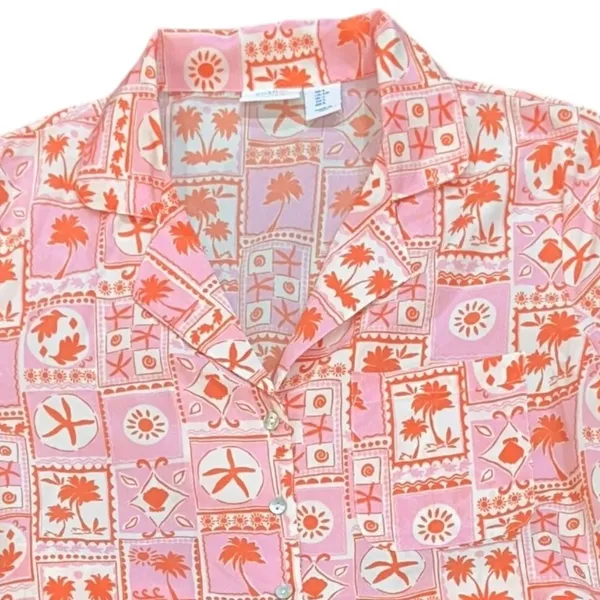 Sigrid‎ Olsen Sleepwear Pajamas Set Small Pink Orange Beach Shorts Collar Button - Image 2