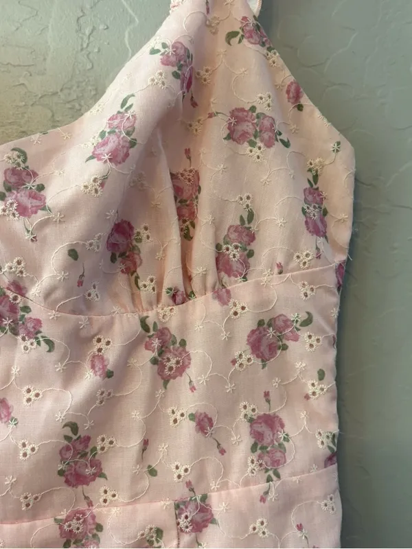 Princess Polly light pink floral eyelet sleeveless ruffle strap sundress size 6 - Image 6