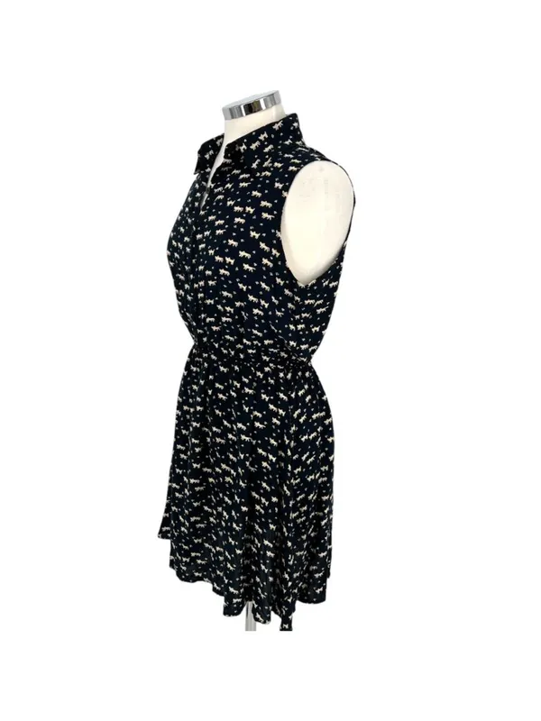 Favolook Cat Print Sleeveless Collared Shirt Dress Black Size Medium Mod Preppy - Image 6
