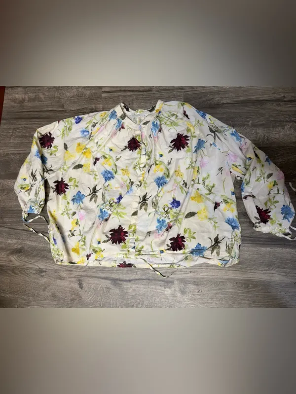 Zara Floral Long Sleeve Blouse Size L Boho Lightweight Top - Image 3