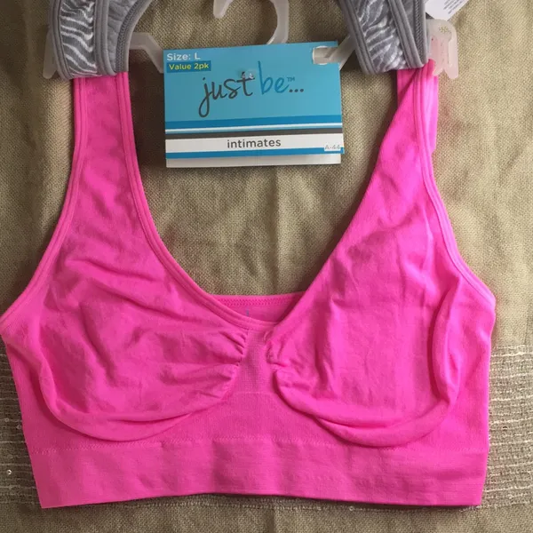 Just Be New Bundle of 2 Animal Print/Neon Pink Sports Bras Stretchy Soft Size Large - Image 3