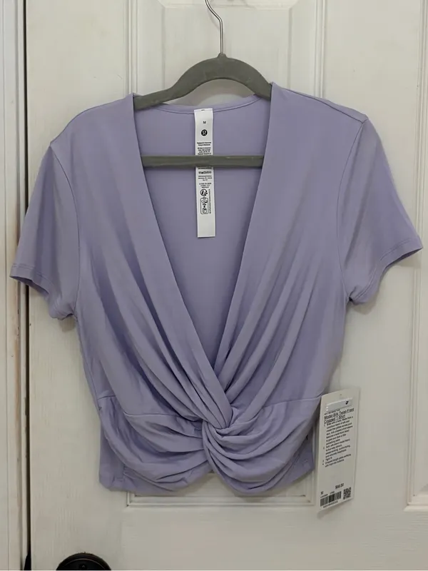 NWT!! Lululemon Modal-Silk Twist-Front Cropped T-Shirt in Light Purple - Image 5