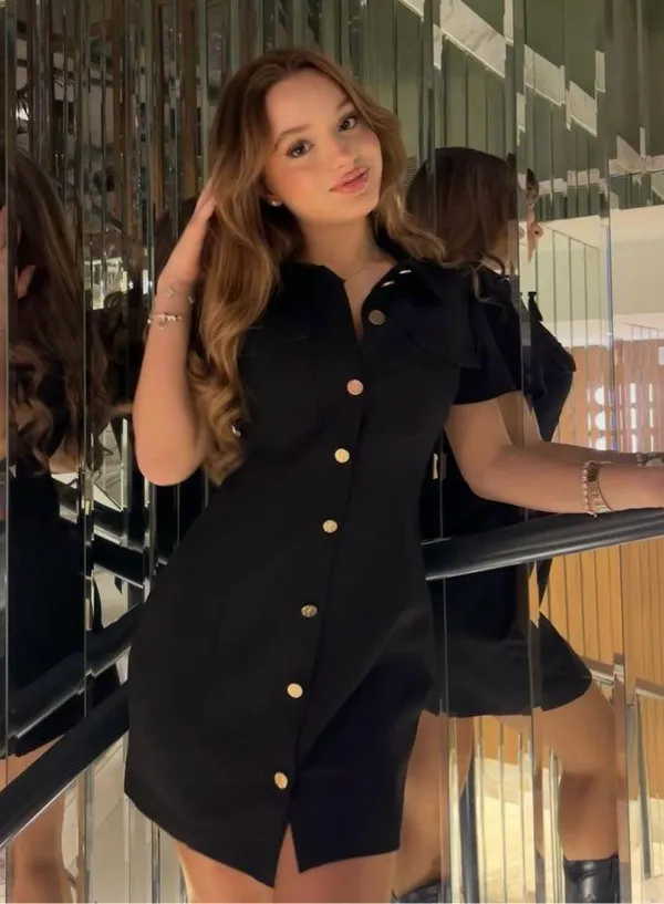 Zara dress Elegant Black Button-Down collared business office casual Dress - Image 2