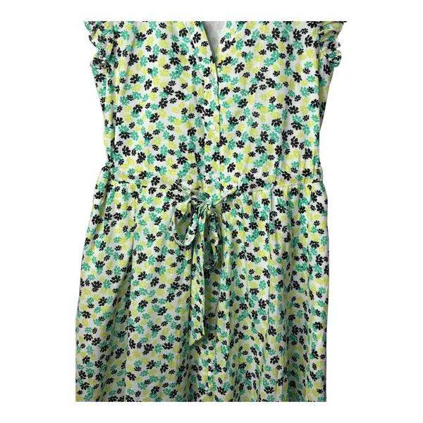 On 34th Floral‎ Flutter Sleeve Dress Womens XS Green White Mini Belted Pockets - Image 4