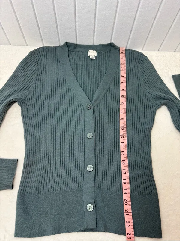 a‎ new day Sage Green Ribbed V-Neck Button Cardigan Size M - Image 7