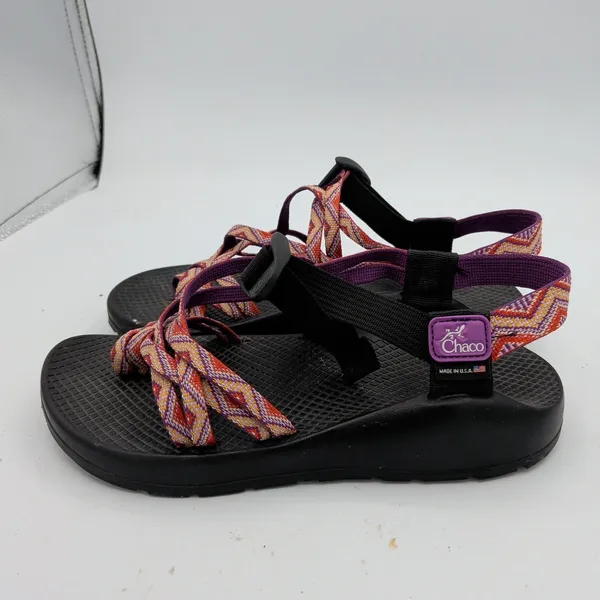 Chaco‎ Z2 Classic Sandals Womens Black Purple Orange Chevron Vibram Made in USA - Image 2