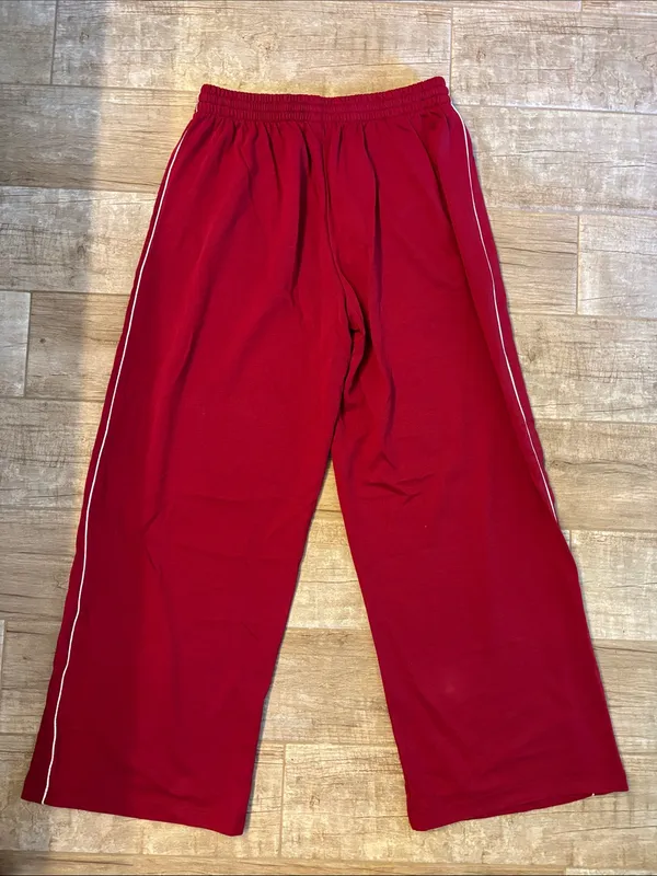 Red Track Pants with White Piping Pink Size M - Image 2