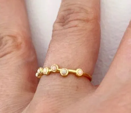 Five and Two New  Scattered Opal Gold Tone Serena Stacking Ring Size 6 - Image 8