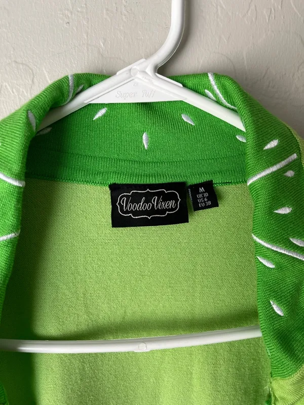 Voodoo Vixen Izzie Lime Embroidered Cardigan Sweater Green Size Medium - Image 6