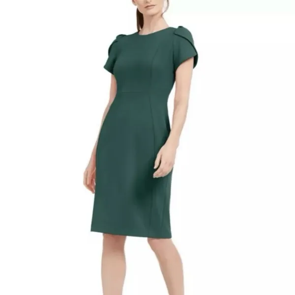 Calvin Klein Dark Green‎ Tulip Sleeve Stretch Crepe Sheath Dress Size 12 - Image 2