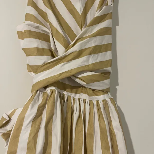 DO+BE Striped Bow Back A Line Mini Dress - Tan and White - Image 3