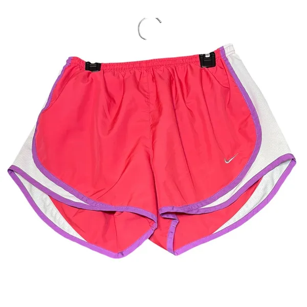 Nike Womens Size Medium Dri-FIT Running Shorts Pink‎ White Purple Athletic Gym - Image 2