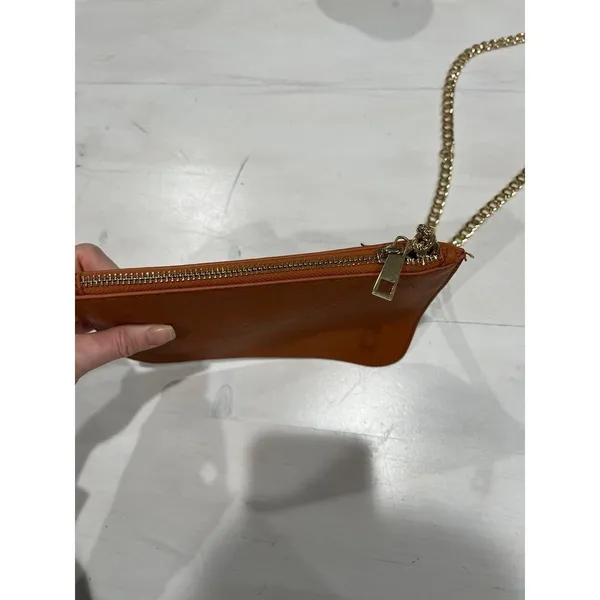 Like new! Brown Vegan leather thin cross body gold chain‎ Bag - Image 5