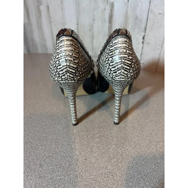 Michael Kors Ella‎ Peep Toe Black White Silver Size 7.5 Studded leather heels - Image 2