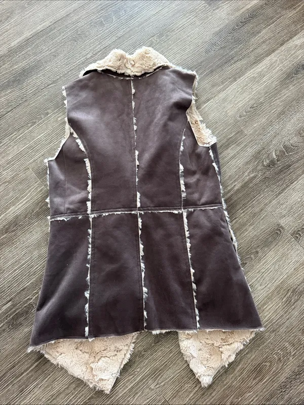 Anthropologie Brigitte Bailey faux suede fur shearling vest brown beige small NWOT - Image 6