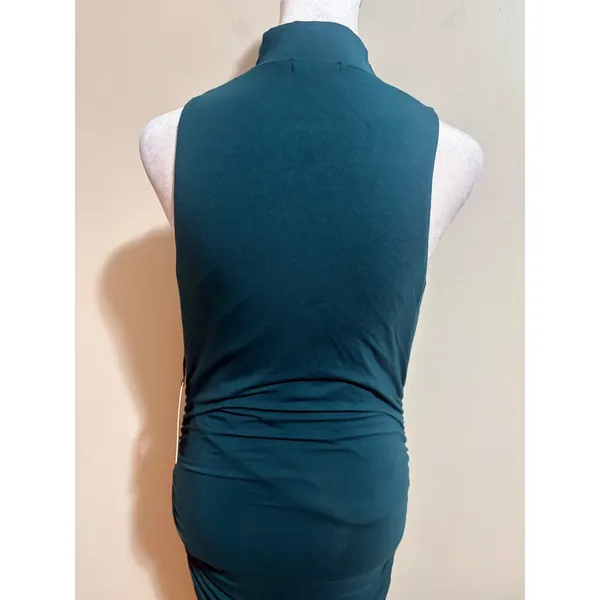Halogen Ruched Midi Dress Womens Medium Teal New Mock Neck Sleeveless - Image 11