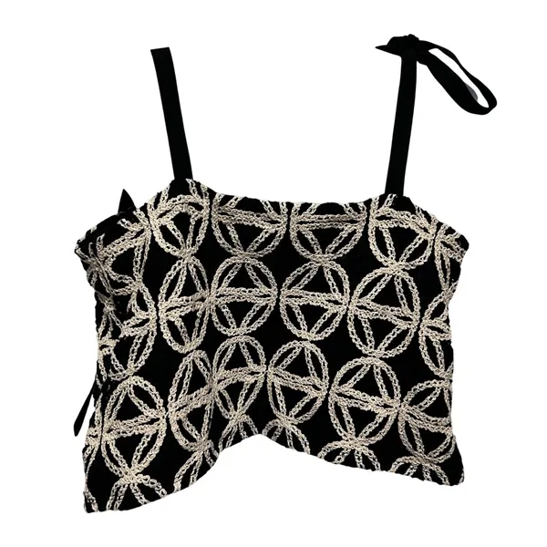 Express Womens Crochet Lace Overlay‎ Tie Strap Crop Top M Black Boho Festival - Image 2