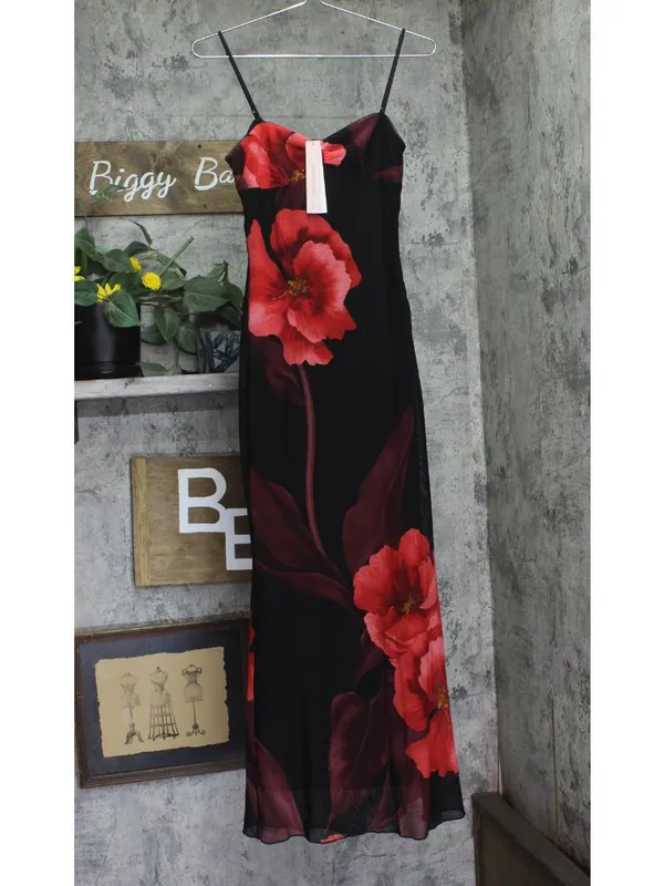 NWT Aqua Floral Mesh Maxi Dress DC9891BL Red Floral S - Image 2