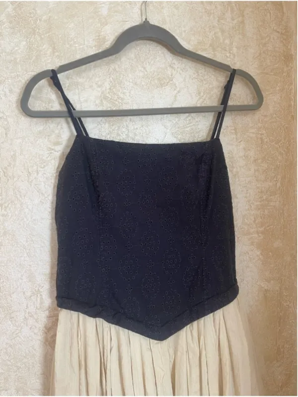 Free People Salvador Midi Dress Sz M Black Cream Embroidered Corset Back Detail - Image 4