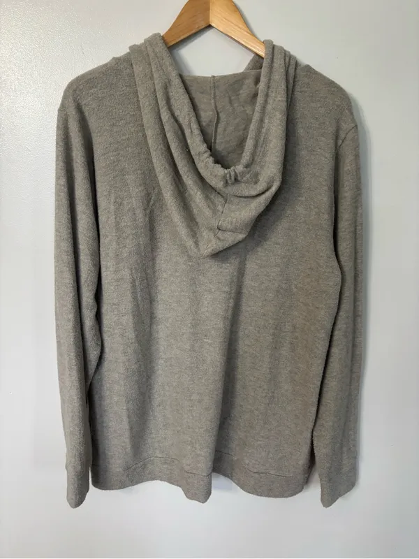 Pink Clover light gray brushed knit hoodie Henley top - Image 4