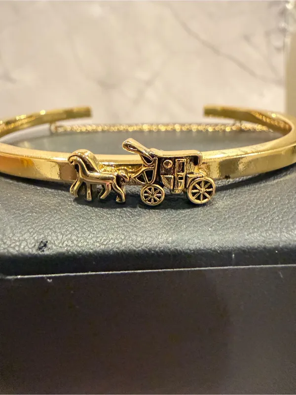 COACH | Gold Plated Traditional Horse & Carriage Logo Cuff Bracelet | Medium - Image 2