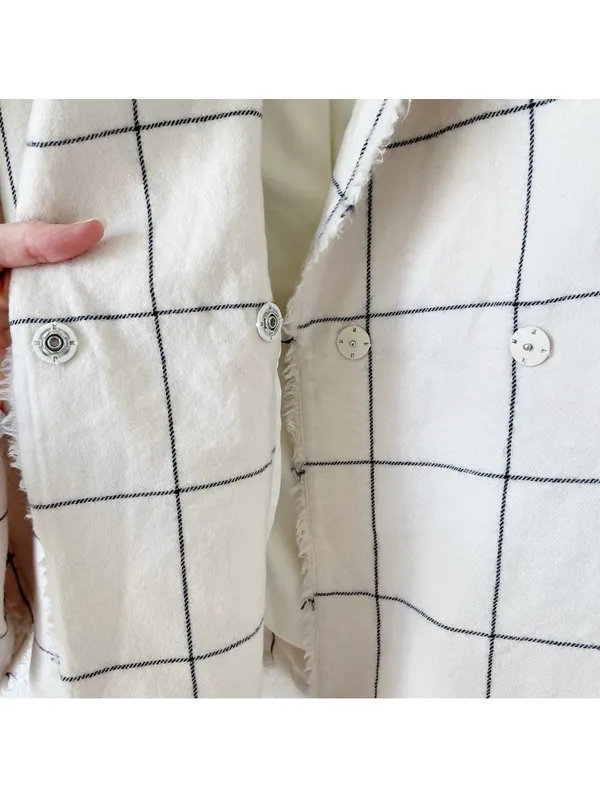 Wool Cashmere Windowpane Plaid Blazer Cream Black Size XS? Luxury Neutral - Image 5