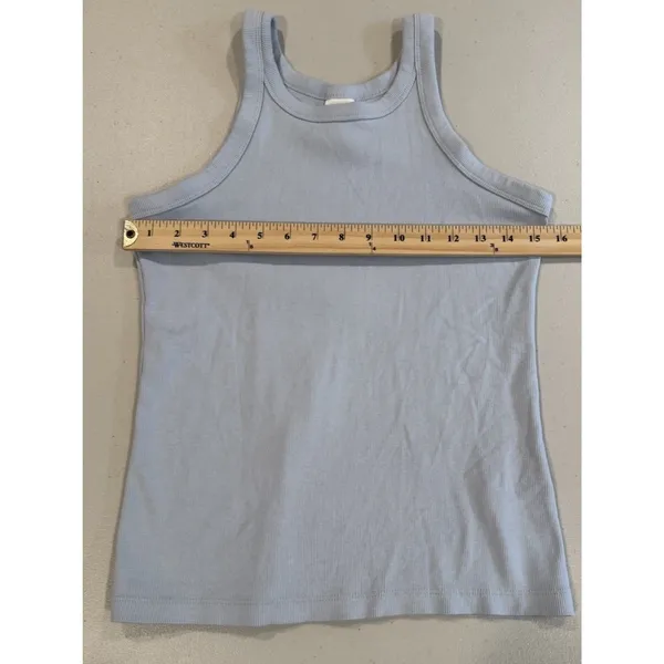 H&M Basics Fitted Ribbed High Neck Tank Top Medium Light Blue Travel Minimalist - Image 5