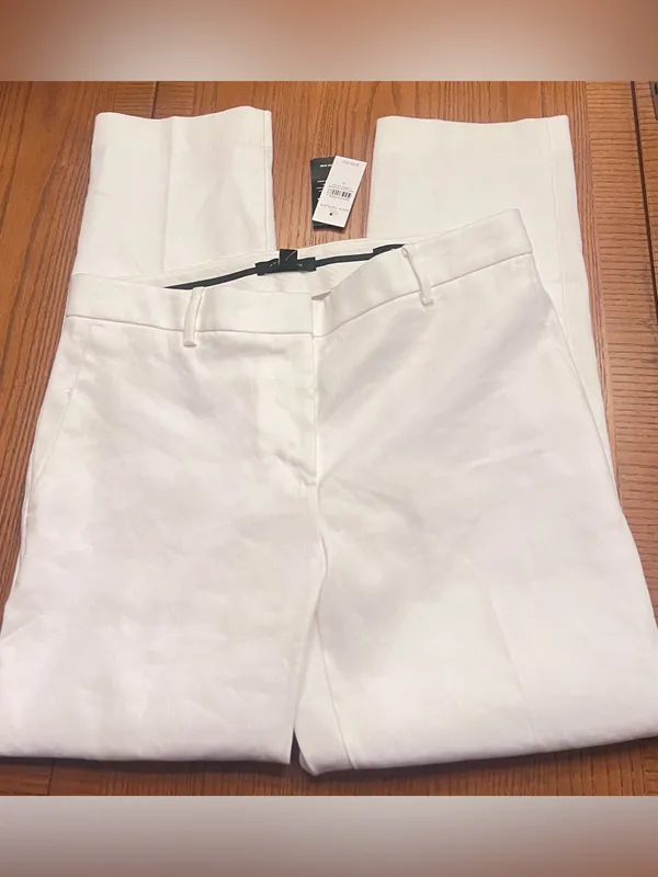Ann Taylor Linen Blend‎ Eva Mid-Rise Slim Leg Tapered Ankle Pants White Size 6 - Image 6
