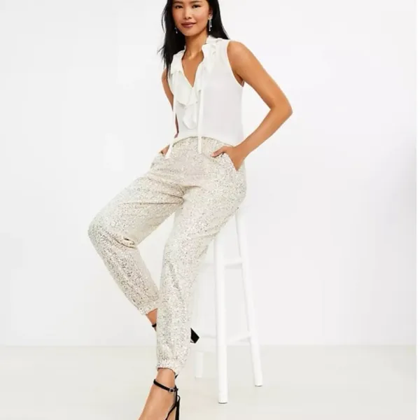 Loft Sequin Joggers Champagne - Image 3