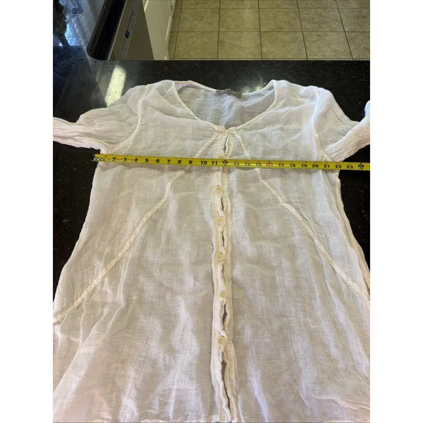 Flax Linen Sz M Cream White Sheer Tunic Top Shirt Dress Beach Coverup Breezy - Image 6