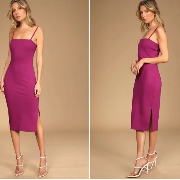LULU's Wedding Sexy Classy Bodycon Plum Midi Dress NWOT - Image 2