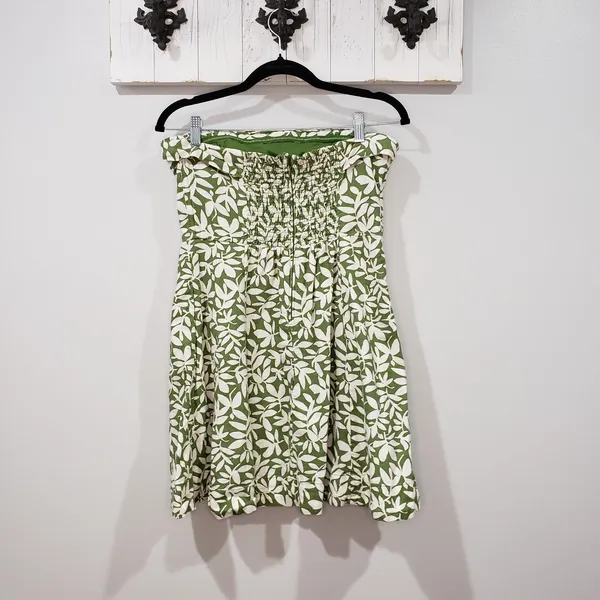 Abercrombie Strapless Linen Blend Mini Dress Green White Size M - Image 2