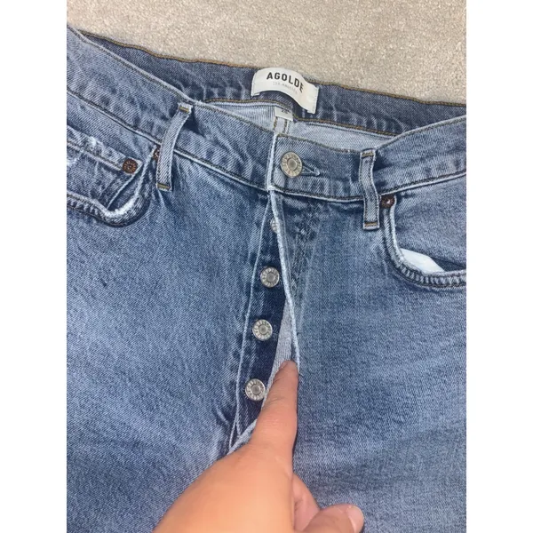 AGOLDE Nico High‎ Rise Denim Blue Jeans Size 26 Raw Hem Button Fly Distressed - Image 5