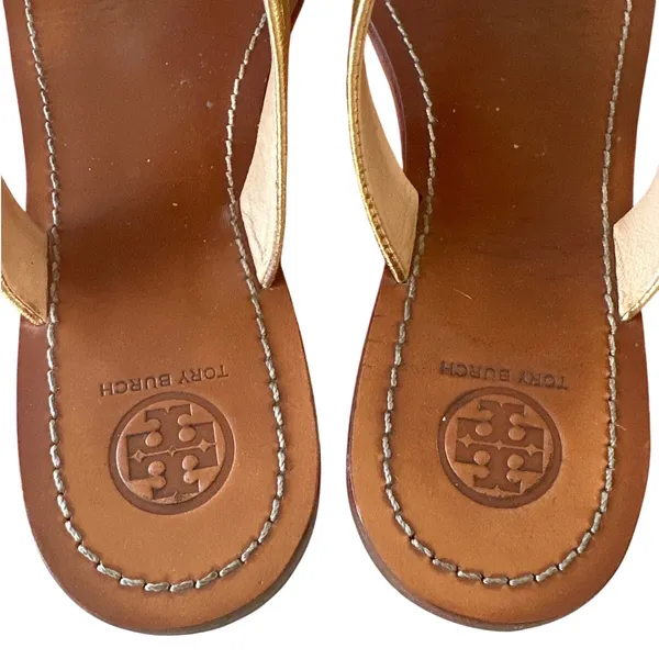 Tory Burch Cameron Gold‎ Leather Sandals 9.5 - Image 4