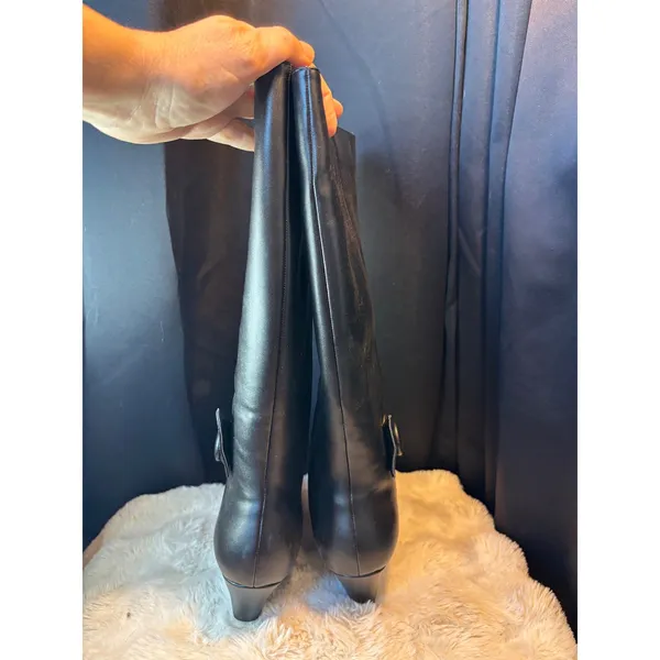 Valley Lane Black Ruched Button Knee High Boots Wide Width 7WW Witchy - Image 6