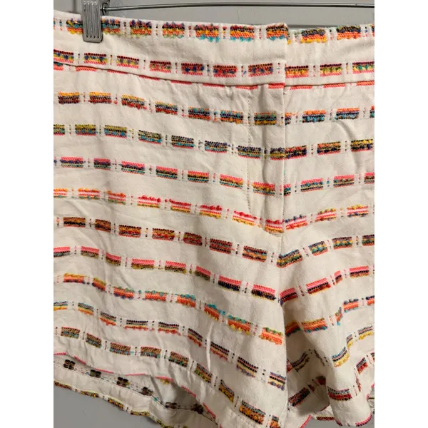 LOFT Embroidered‎ Stripe Shorts Womens 14 Cream Multi Color Textured Boho 1494 - Image 2