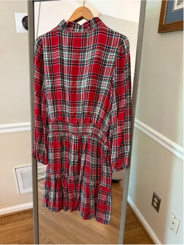 Women's Crown & Ivy Red Green Plaid Long Sleeve Dress L - Image 5